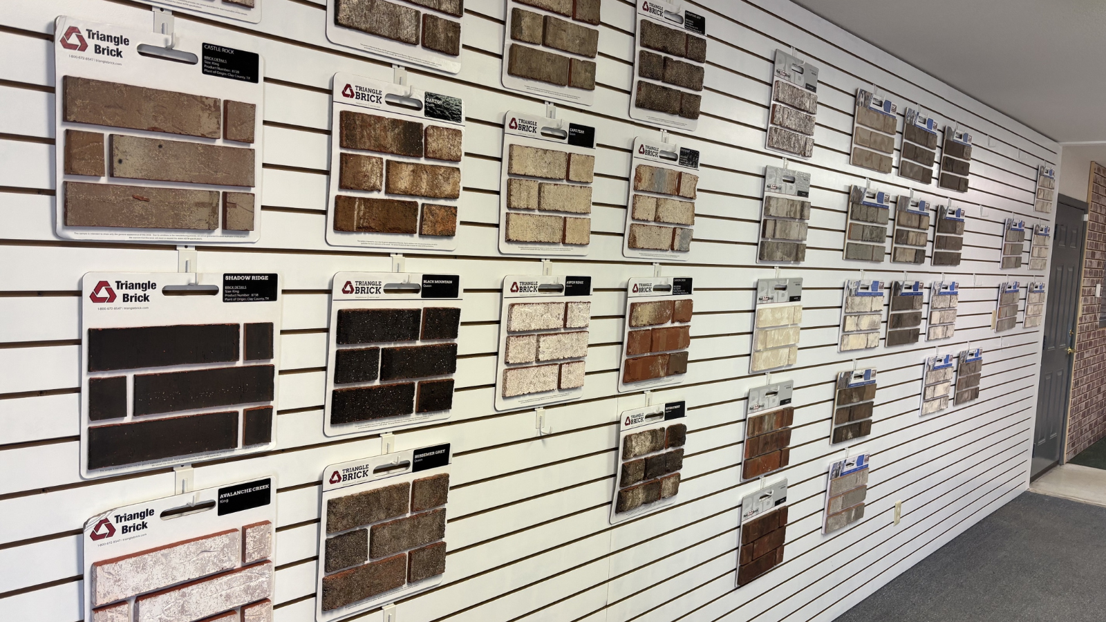 Brick samples displayed for material selection at Clay Structures