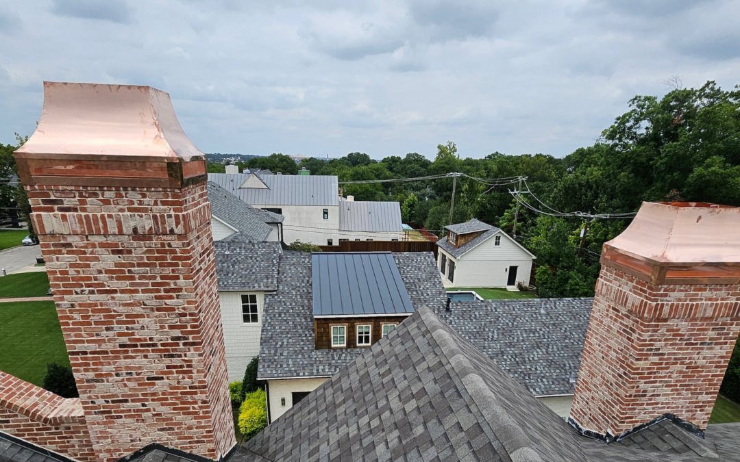Custom chimney cap installed on a masonry chimney by CS Tin Shop